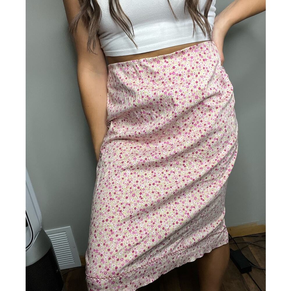 Karen Kane Pink Floral Midi Skirt | Size 14 | Cottagecore  Feminine Spring Skirt